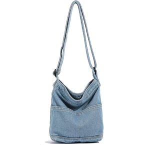 Small Crossbody Bag for Women Vintage Messenger Bag Canvas Tote Bag Purse Retro Blue Denim Hobe Handbag