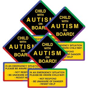 Autism Awareness Car Magnet 4 Pack - Reusable, Waterproof Magnetic Sticker for Bumper - No Adhesive for Metal Surfaces Suggests Vehicle Passenger May Have Autism