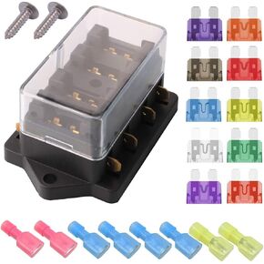 2-Input 8-Output Car Standard Blade Fuse Holder (Apply to 1~40 AMP), ATC ATO 8 Way Fuse Box with Wire/Harness for Car/Boat/Marine/Trike, Block with 10 Free Blade Fuse