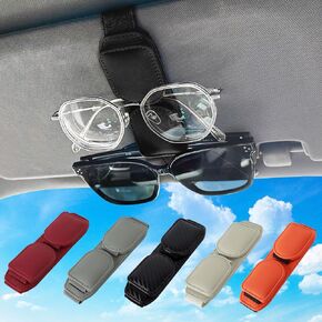 Sunglass Holder for Car Visor, Magnetic Leather Eyeglass Hanger Clip for Car, Square Car Visor Sunglass Holder，2 Clip Black