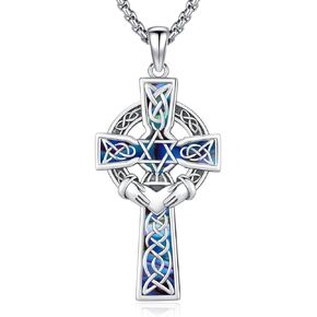 Celtic Cross Tree of Life Necklace for Women Sterling Silver Thor Hammer Tree of Life Pendant Irish Knot Cross Amulet Tree of Life Jewelry