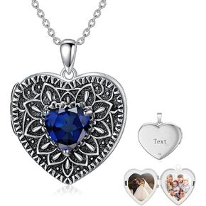 Heart Photo Locket Necklace 925 Sterling Silver Birthstone Gemstone That Holds 2 Pictures Locket Necklace Jewelry Gifts for Mother Women Mom Mother's Day Christmas Birthday