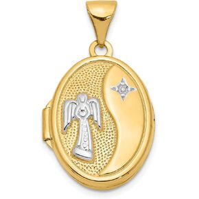 Lex & Lu 14k Yellow Gold Rhodium 17mm Guardian Angel Oval Locket