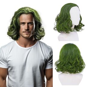 Joker Wig For Men & Women, Men'S Green Wig, Anime Short Wavy Wig, Synthetic Hair Wig Halloween Cosplay Costume Party Wig, Perfect For Joker Costume & Clown Wig Cosplay