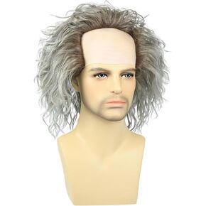 Horror Dirty Gray Ombre Bald Cap Wigs for Men Short Wavy Natural Synthetic Hair Crazy Wig for Halloween Party Costumes