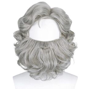 Gray Santa Wig and Beard Set Gray Short Curly Santa Costume Wig Men's Xmas Santa Cosplay Wigs Heat-resistant Synthetic Fiber Hair for Halloween Costumes