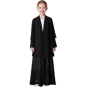 Muslim Chiffon Abaya for Girls Open Front Cardigan Modest Dress Middle East Arabian Robe