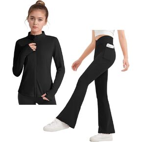 JOCMIC Girls Fall Jacket and Girls Black Leggings Combo Set 9-10 Years