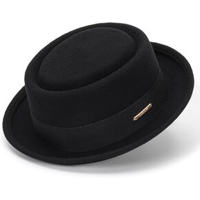 Pokie-Pie Bowler Derby Wool Roll-Brim Hat - Classic Trilby Fedora Hat for Men Women Size:M