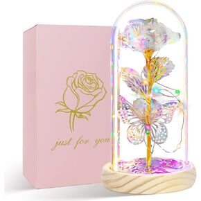 Glass Rose in A Glass Dome,Gifts for Women,Birthday Gifts for Women Mom,Valentines Flowers Roses Gifts for Women Girlfriend Wife Valentines Day Mothers Day