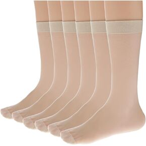 6 Pack Women's Sheer Nylon Ankle Socks Crew Stocking Ultra Thin See Through Calf High Socks for Women