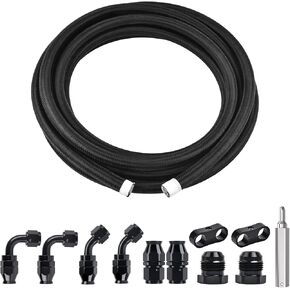 EVIL ENERGY 12AN PTFE Fuel Line Kit 10FT, AN12 Nylon E85 Braided PTFE Fuel Hose Line Kit Black Hose
