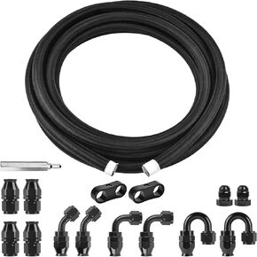 EVIL ENERGY 6AN PTFE Fuel Line Kit 16FT, AN6 E85 Braided PTFE Fuel Hose Line Kit PTFE Hose Black