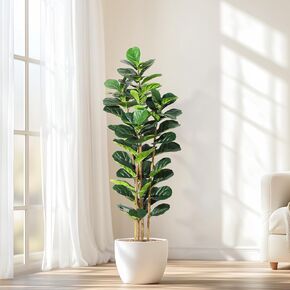 6FT Faux Fiddle Leaf Fig Tree with White Tall Planter, Faux Trees with Artificial Plants 74 Fiddle Leaves Greenery - Lifelike Fake Tree for Home Office Store Room Decor Indoor Outdoor in Saudi Arabia