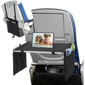 BALAPET Airplane Tray Cover with Movable Pockets, Front or Side Seat Back Organizer & Storage for Personal Items, Foldable Airplane Seat Lap Tray for Travel
