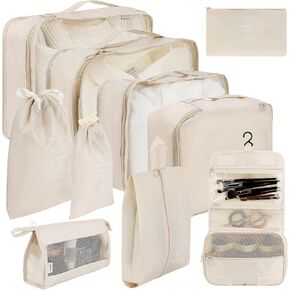 10 Set Packing Cubes, Packing Cubes for Travel Beige Suitcase Organizer with Toiletry Bag Travel Cubes for Packing Mesh Breathable Luggage Organizer Bags Travel Essentials for Women Travel Accessories