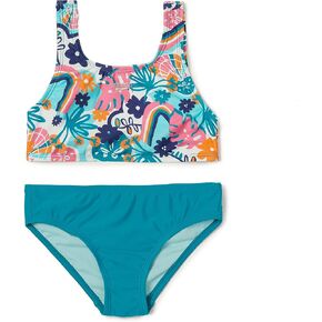 Speedo Girls' Swimsuit Two Piece Bikini Set, Enamel Blue, 8 Big Kids