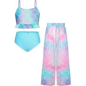 Grace KAIRN Girls Bikini Swimsuits 3 Piece Set Bathing Suit with Rash Guard Pants Quick Dry Swimwear 5-12Y