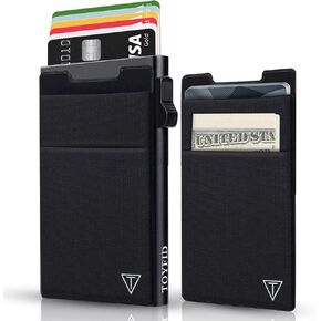 Slim Wallet for Men - Metal Slim Minimalist Cards Holder with Money Pocket,Pop Up Card Holder Wallet,Metal Card Case Wallet,RFID Blocking,Ultralight Small Aluminum Wallet,Black