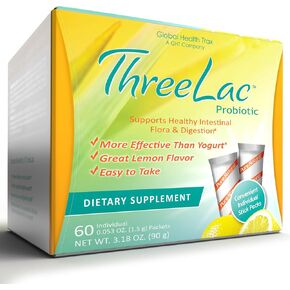 GHT - ThreeLac Lemon Probiotic Drink Mix for Digestive Health - Advanced Probiotic Powder Formula for Men, Women, & Kids - Immune Support & Gut Balance, Non-GMO - 60 Packets