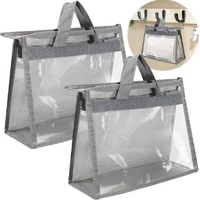 2 PCS Dust Bags for Handbags,Clear Handbag Storage Organizer,Transparent Purse Protector Storage Bag,Purse Storage Organizer for Closet,Storage Bag with Zipper and Handle(Grey,XL)