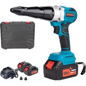 Cordless Brushless Rivet Gun, Portable Automatic Electric Riveter Kit for 1/8" 5/32" 3/16" Rivets w/ 2 Pack 5.0Ah 18V Lithium-ion Battery