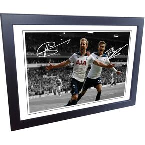 Signed 12x8 Black Soccer Harry Kane Dele Alli Tottenham Hotspur Spurs Autographed Photo Photograph Football Picture Frame Gift A4