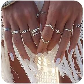 Women 12pcs Rings Silver Rings Women Ring Set Rings Size 5 6 7 8