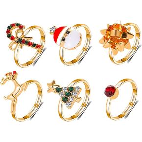 Modpide Christmas Ring Set for Women Knuckle Stacking Rings Christmas Tree Gift Bow Santa Claus Cane Ring Holiday Jewelry