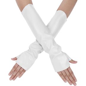 Aiphamy Womens Long Fingerless PU Leather Gloves Elegant Opera Mittens Gloves for Proms Halloween Cosplay Costumn Party