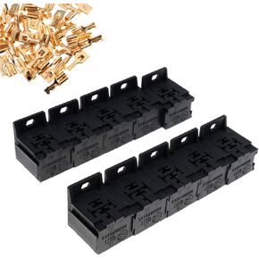 Pack of 10 Relay Base Holder, 5 Pin Socket with 50 Terminals 6.3mm/0.24In Kits, 12V/24V 30-80A Car Accessories, Universal for Most Cars (Black)