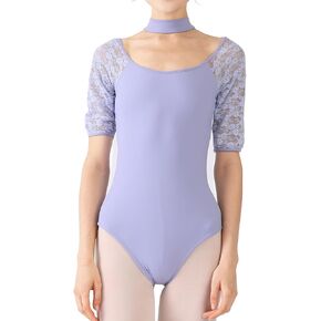 Darya - Floral Lace Half Sleeve Halter Neck Dance Leotard for Women