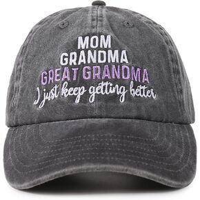 InnoBeta Great Grandma Gifts Cap for Women, Adjustable Vintage Baseball Cap Washed Cotton Embroidered Hat, Mom Grandma Great Grandma I Just Keep Getting Better