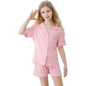 Umeyda Girls Pajamas Set, 2Pj Nightwear Button-Down Sleepwear for Kid 2 Piece Lounge Sets, Pink, 5-6 Years = Tag 130
