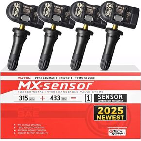Autel TPMS MX Sensor 315Mhz/ 433Mhz 2in1 Tire Sensor, OE Level Press-Release Universal TPMS Sensors 100% Cloneable by TPMS Tool TS408 TS501 PRO TS508 TS508WF MS906TS MS906 PRO-TS (4PCS Rubber Stem)