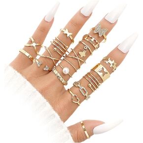 GIGB PBDK Gold Knuckle Stacking Rings Set Vintage Geometric Heart Butterfly Snake Rings Dainty Zircon Mid Finger Ring Trendy Jewelry Accessory Gifts for Women