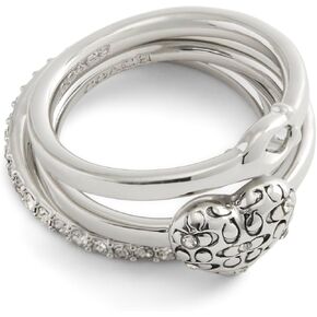 COACH Women's Signature Quilted Heart Ring Set