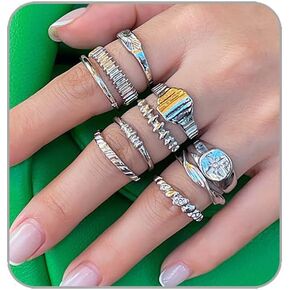 Gold Chunky Rings Set for Women Open Stacking Knuckle Ring Gold/Silver Adjustable Round Dome Rings Set Minimalist Irregular Statement Women Rings Jewelry
