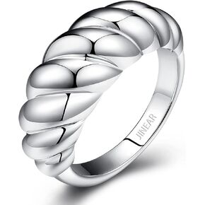 JINEAR 18k Gold Plated Croissant Braided Twisted Signet Chunky Dome Ring Stacking Star Band for Women and Men Statement Wedding Ring Minimalist Jewelry Size 5 to 10