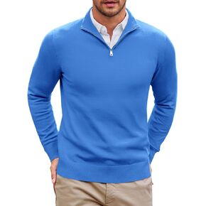 Runcati Mens Quarter Zip Sweaters Long Sleeve Slim Fit Pullover Mock Neck Casual Knit Polo Sweater
