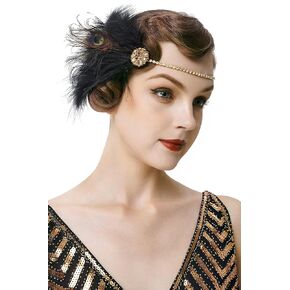 BABEYOND Vintage 1920s Flapper Headband Roaring 20s Great Gatsby Headpiece with Feather 1920s Flapper Gatsby Hair Accessories Black
