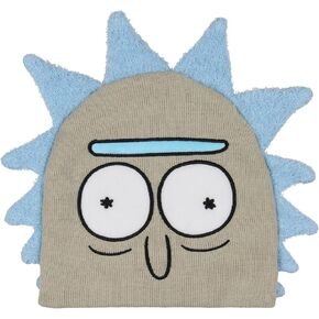 Rick and Morty Beanie Rick Felt Embroidery Face Design with Fuzzy Knit Back and 3D Hair Adult Novelty Beanie Hat