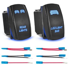 Anina 2PCS LED Light Bar Rocker Switch Rear Light ON/Off for Polaris UTV Ranger RZR Truck Can-Am Car Boat Marine ATV,5 Pin SPST 20A/12V 10A/24V, Blue LED Laser Toggle Switch with Jumper Wire