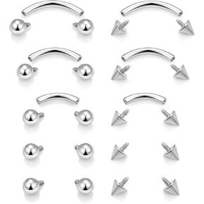 Internal Thread Eyebrow Piercing Jewelry Surgical Steel Curved Barbell Tiny Eyebrow Ring Vertical Labret Lip Jewelry Ear Rook Small Belly Button Ring for Women Men 16g 6mm/8mm/10mm/12mm