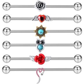 Exquisite 18K Industrial Piercing Jewelry Barbell Cartilage Earrings for Women Helix Cartilage Piercing Earrings