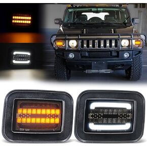 Front Turn Signal Corner Marker Lights Compatible with H2 2003-2009 Yellow Dynmaic Sequential Blink LED as Turn Signal Lights,White as Daytime Running Lights (Clear Lens)