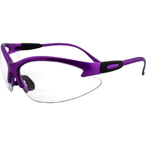 Global Vision Contender Safety Glasses for Nurses Dental Assistant Glasses Shooting Sunglasses for Women Ladies Men Purple Frame w/Clear Bifocal Lens 2.5+ Magnification