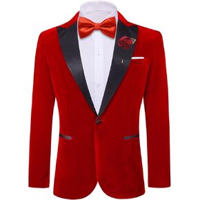 Barry.Wang Velvet Mens Blazer Peaked Lapel Sport Coat Brooch Slim Fit Tuxedo One Button Suit Jacket Wedding Dinner