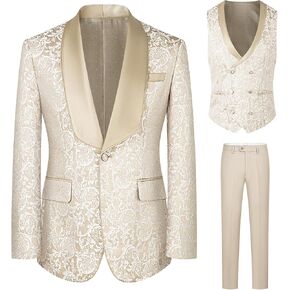 Men's Formal Tuxedo Suits Embroidered Paisley Blazer Jacket Vest Pants Set for Wedding Party,Dinner,Prom,Homecoming