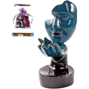 Blue Face Ceramic Art Ornament Backflow Waterfall Incense Burner for Home Decoration, Aromatherapy, Yoga, Meditation